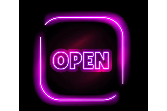 Download Open Neon Sign. Purple Light. Nightclub - Light Collection